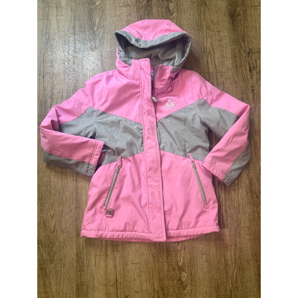 Gerry Girls Pink Grey Colorblock Hooded Winter Ski Jacket Size M 10/12